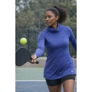 Apana‎ Performance Turtleneck Athletic Top Small Blue Yoga Running Gym EUC